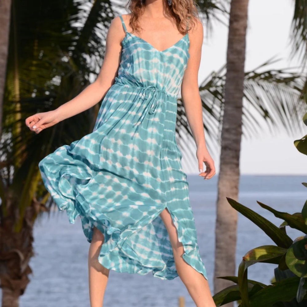 Walker Wade Hippie Dress in Aqua Tie-Dye